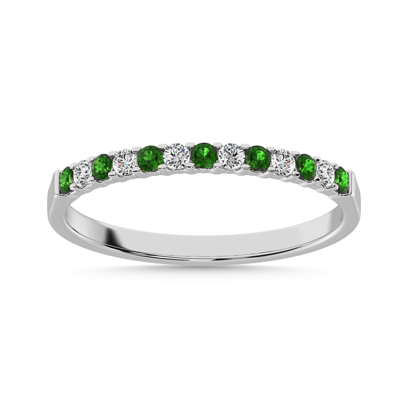 14K White Gold 1/4 Ct.tw Tsavorite & Diamond Machine Band