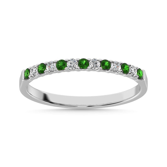 14K White Gold 1/4 Ct.tw Tsavorite & Diamond Machine Band