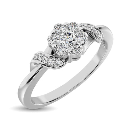 10K White Gold 1/6 Ct.Tw. Diamond Flower Ring