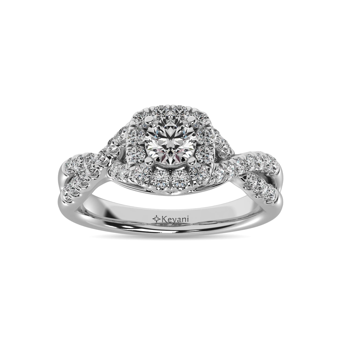 14K White Gold 1 Ct.Tw. Diamond Halo Engagement Ring