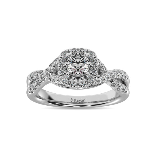 14K White Gold 1 Ct.Tw. Diamond Halo Engagement Ring