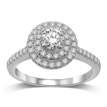 14K White Gold 1 Ct.Tw. Diamond Halo Engagement Ring
