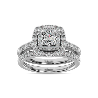 14K White Gold 1 Ct.Tw. Diamond Halo Engagement Ring