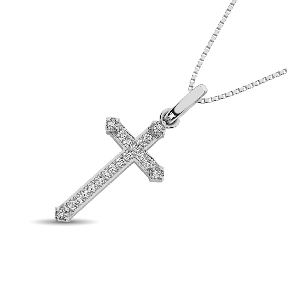 10K White Gold 1/20 Ct.Tw. Diamond Cross Pendant