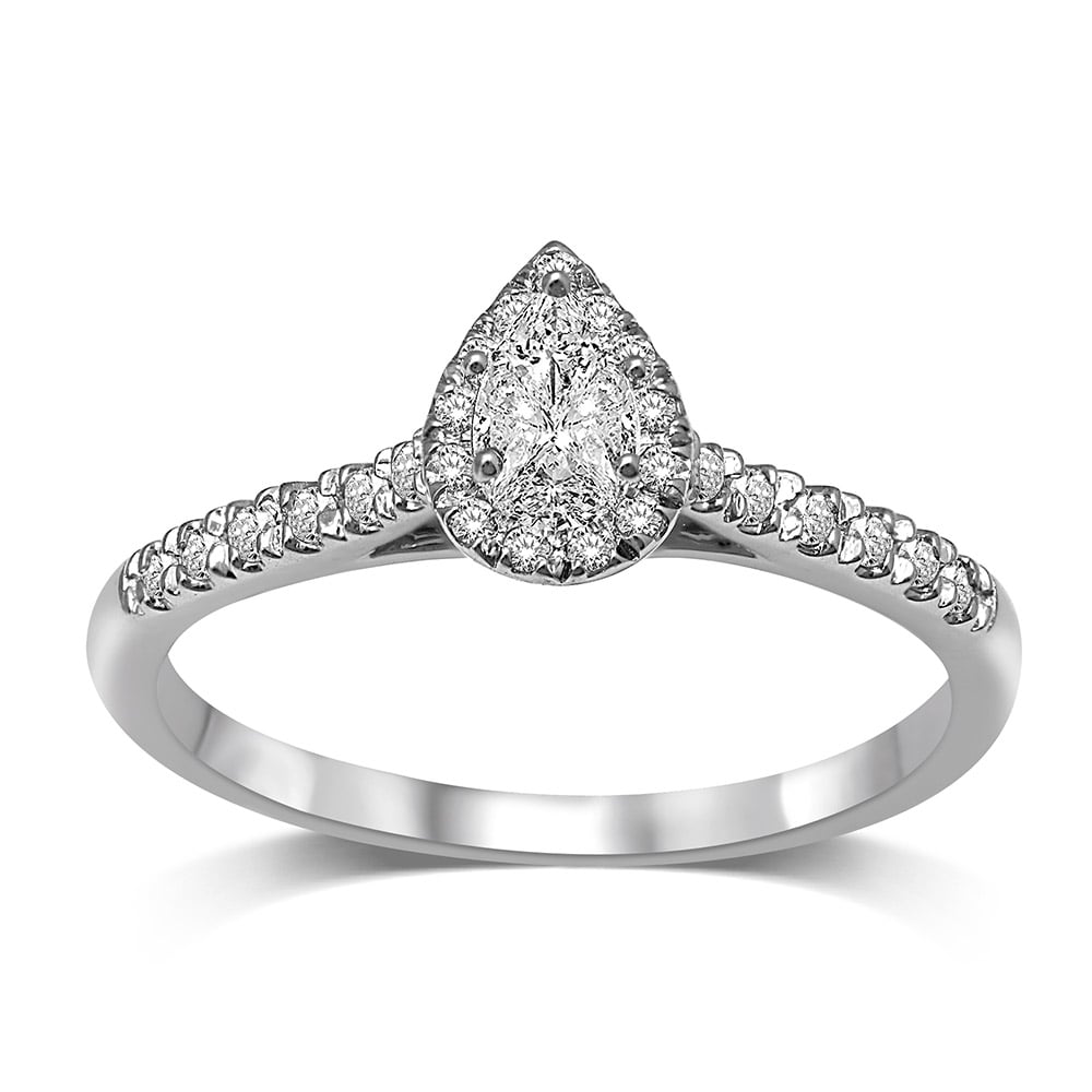 14K White Gold 1/2 Ct.Tw. Diamond Halo Engagement Ring