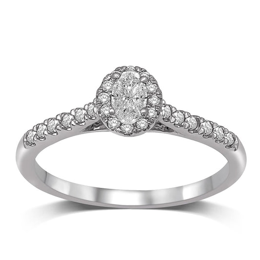14K White Gold 1/2 Ct.Tw. Diamond Halo Engagement Ring