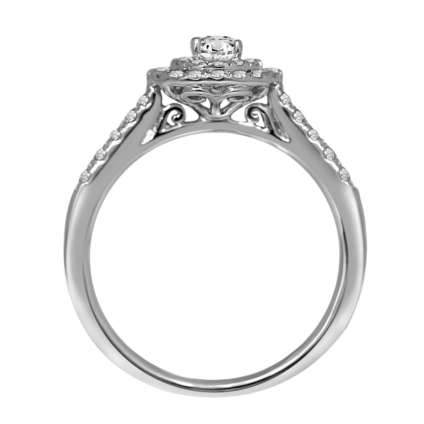 14K White Gold 1/2 Ct.Tw. Diamond Halo Engagement Ring