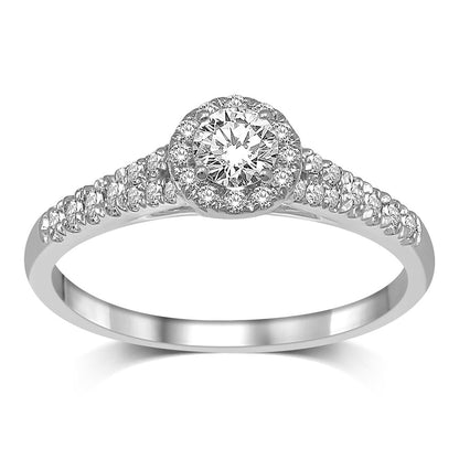 14K White Gold 1/2 Ct.Tw. Diamond Halo Engagement Ring