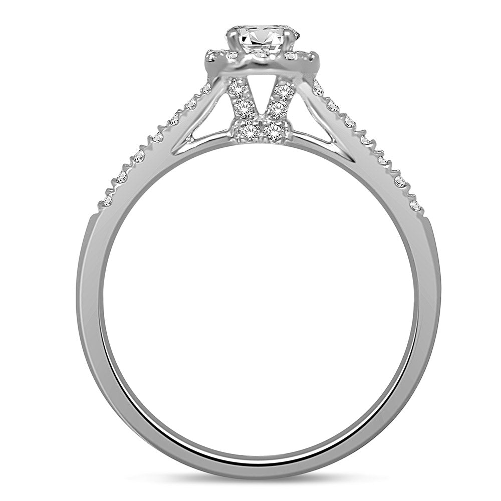 14K White Gold 1/2 Ct.Tw. Diamond Halo Engagement Ring