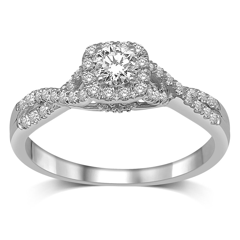 14K White Gold 1/2 Ct.Tw. Diamond Halo Engagement Ring