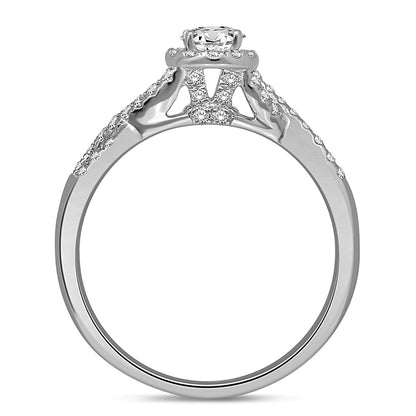 14K White Gold 1/2 Ct.Tw. Diamond Halo Engagement Ring