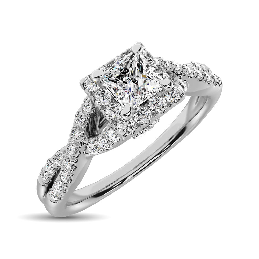 14K White Gold 1/2 Ct.Tw. Diamond Halo Engagement Ring