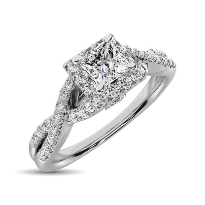 14K White Gold 1/2 Ct.Tw. Diamond Halo Engagement Ring