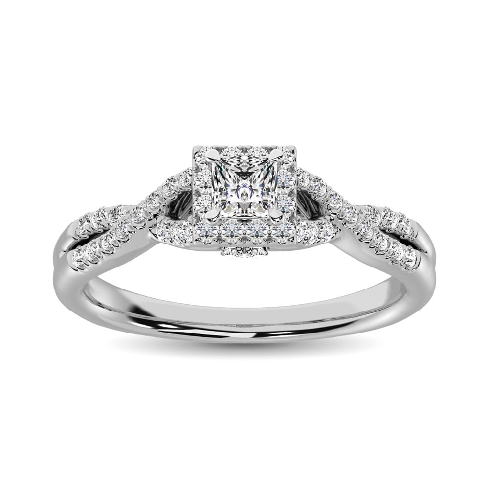 14K White Gold 1/2 Ct.Tw. Diamond Halo Engagement Ring