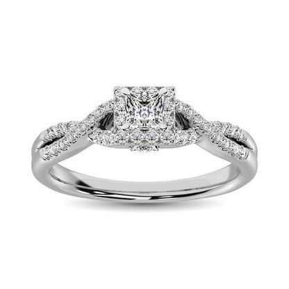 14K White Gold 1/2 Ct.Tw. Diamond Halo Engagement Ring