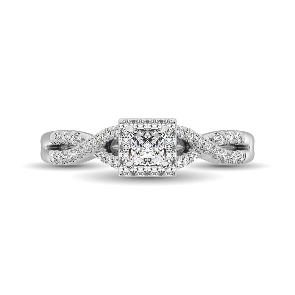 14K White Gold 1/2 Ct.Tw. Diamond Halo Engagement Ring