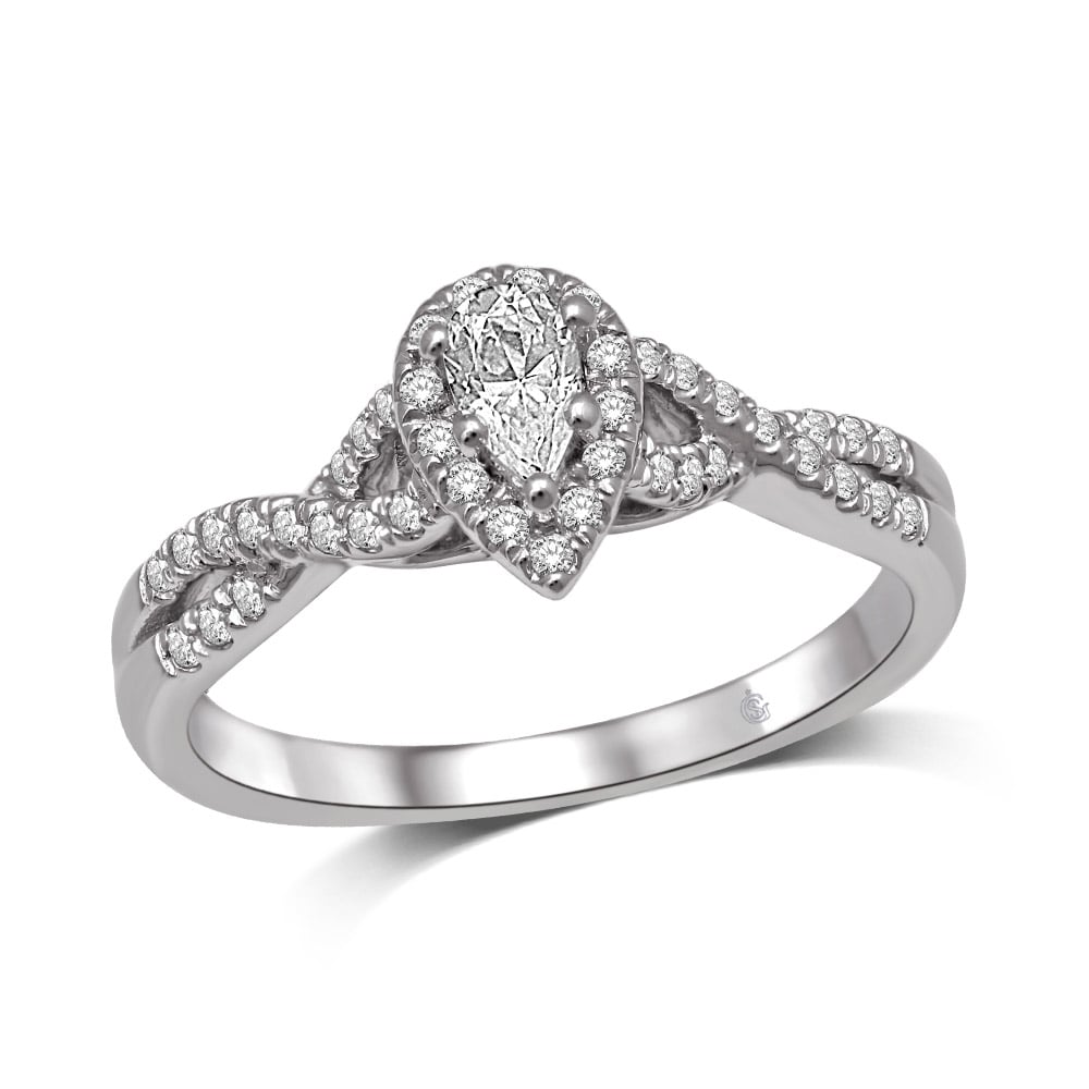14K White Gold 1/2 Ct.Tw. Diamond Halo Engagement Ring