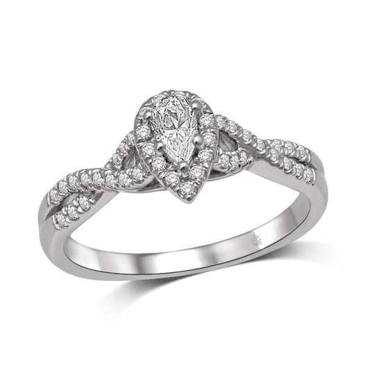 14K White Gold 1/2 Ct.Tw. Diamond Halo Engagement Ring