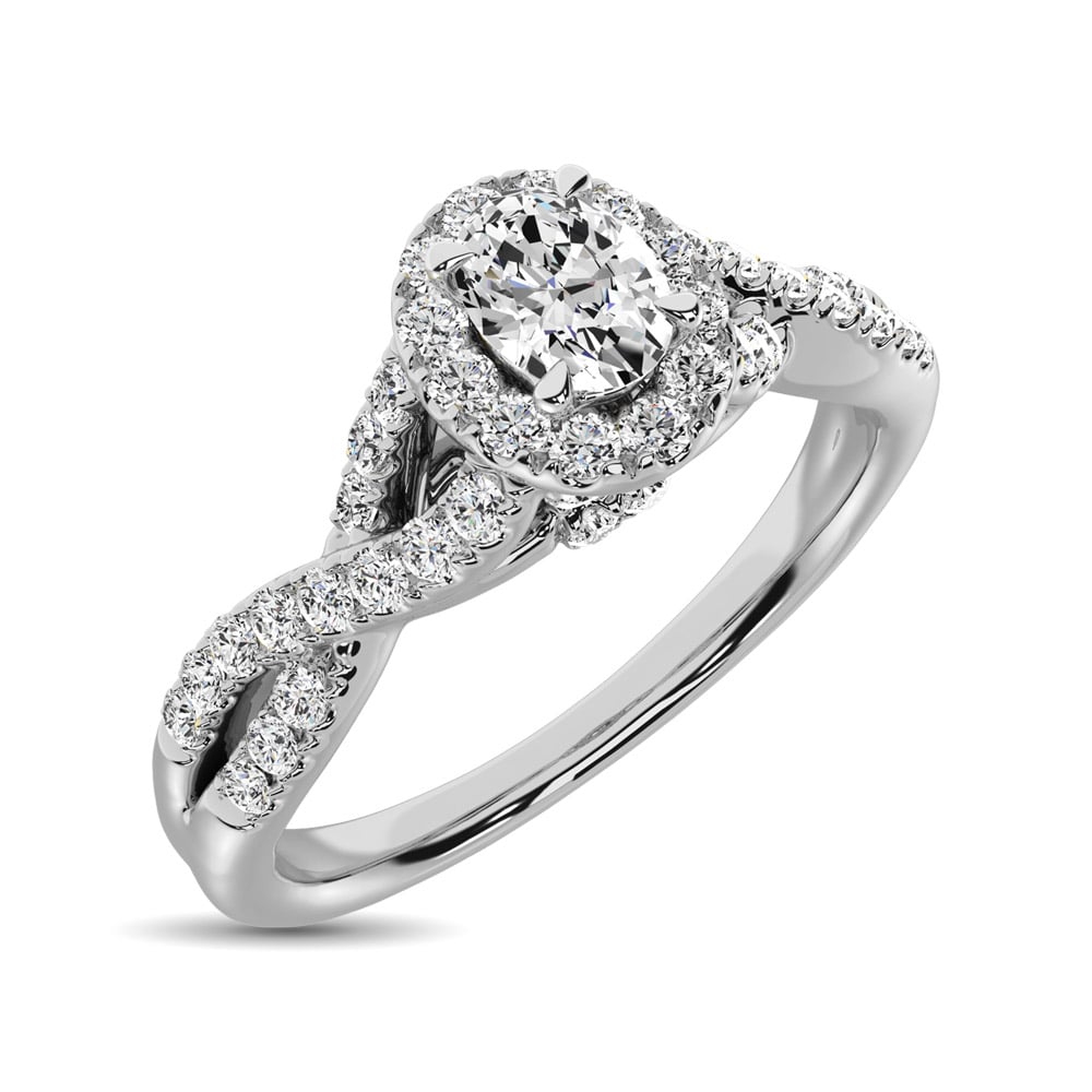 14K White Gold 1/2 Ct.Tw. Diamond Halo Engagement Ring