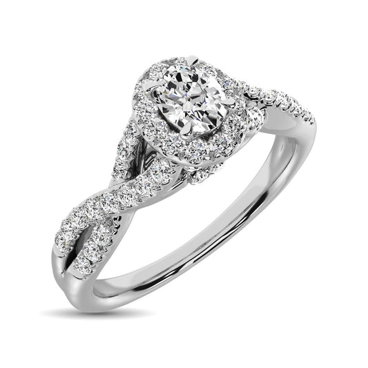 14K White Gold 1/2 Ct.Tw. Diamond Halo Engagement Ring