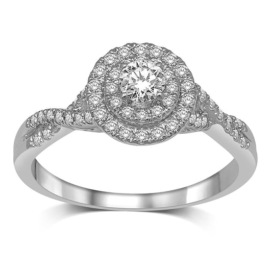 14K White Gold 1/2 Ct.Tw. Diamond Halo Engagement Ring