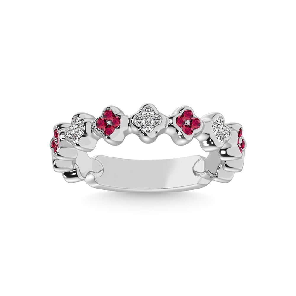 14K White Gold 1/3 Ct.tw Alternate Ruby & Diamond Stackable Band