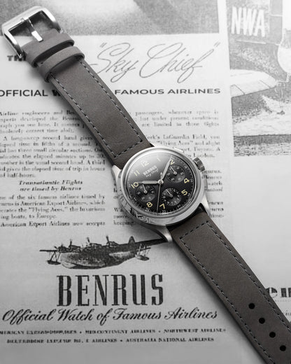 BENRUS Sky Chief Swiss Made Automatic Chronograph COSC 100M Leather Strap 36mm Watch