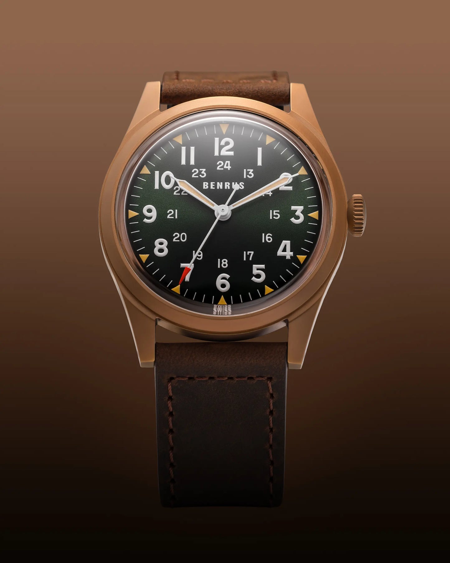 BENRUS DTU UB Swiss Automatic 38mm Bronze PVD Field Watch DTU-BR-G-038-03