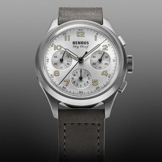 BENRUS Sky-Chief Cirrus White 36mm ETA 2894 COSC Swiss Chronograph Swiss Made Watch