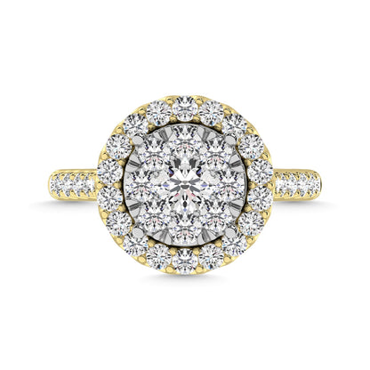 Diamond 1 Ct.Tw. Engagement Ring With Center Flower White Gold touch in 14K Yellow Gold