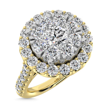 Diamond 1 Ct.Tw. Engagement Ring With Center Flower White Gold touch in 14K Yellow Gold