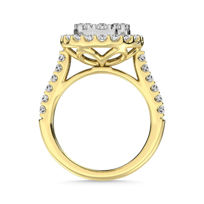 Diamond 1 Ct.Tw. Engagement Ring With Center Flower White Gold touch in 14K Yellow Gold
