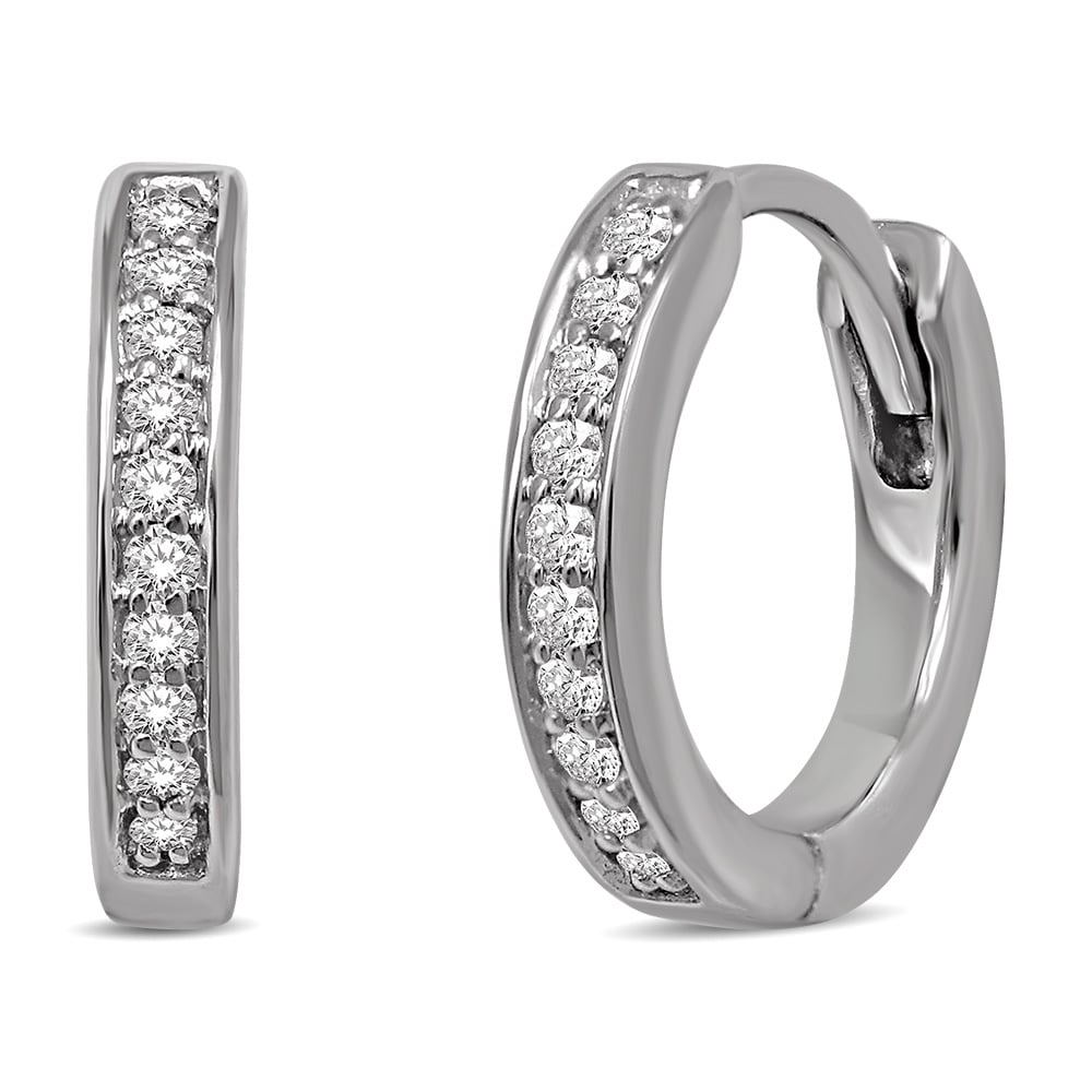 10K White Gold 1/10 Ct.tw Diamond Hoop Earrings
