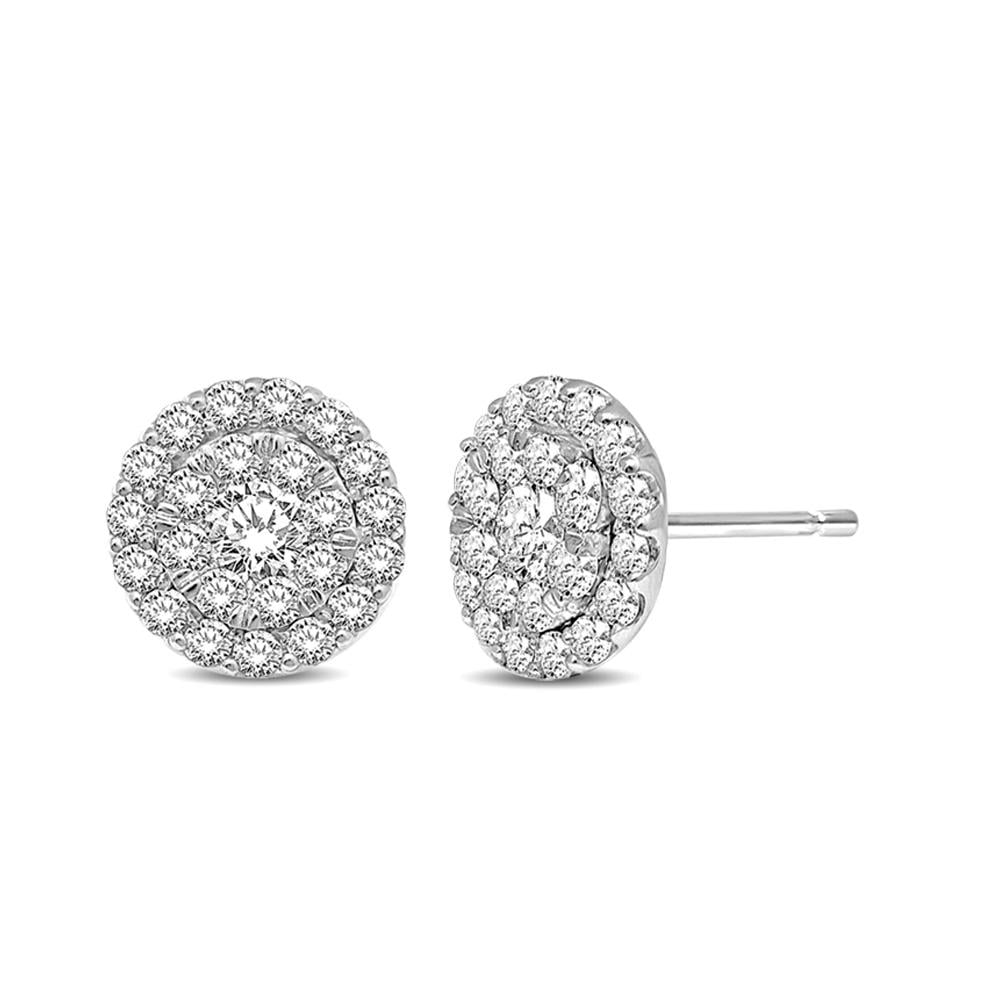 14K White Gold 3/4 Ct.tw Invisible Diamond Stud Earrings