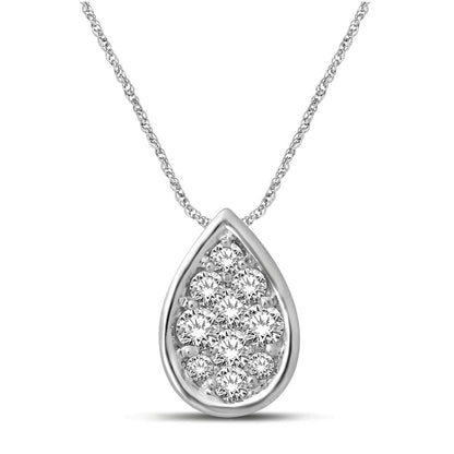 14K White Gold 1/6 Ct.tw Diamond Pear Shape Flower Pendant
