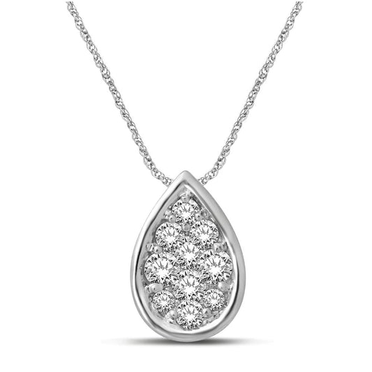 14K White Gold 1/6 Ct.tw Diamond Pear Shape Flower Pendant
