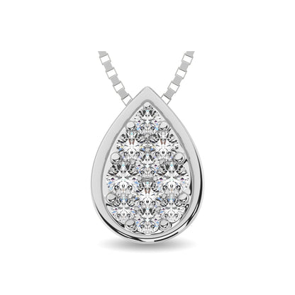 14K White Gold 1/6 Ct.tw Diamond Pear Shape Flower Pendant