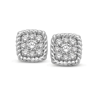 14K White Gold 1/5 Ct.tw Diamond Square Flower Stud Earrings