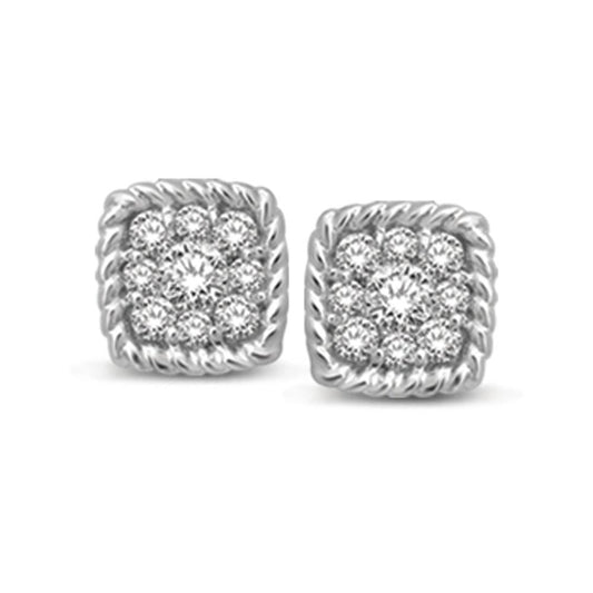 14K White Gold 1/5 Ct.tw Diamond Square Flower Stud Earrings