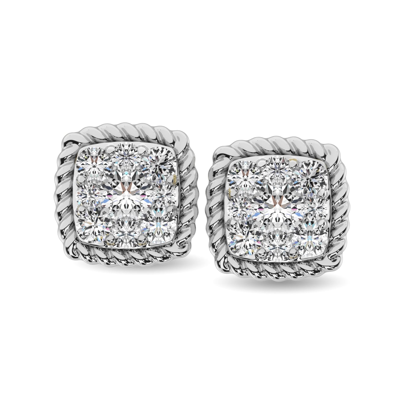 14K White Gold 1/5 Ct.tw Diamond Square Flower Stud Earrings