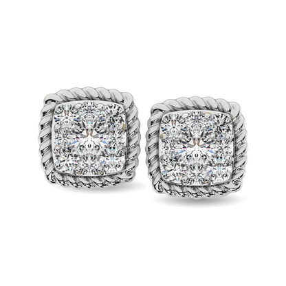 14K White Gold 1/5 Ct.tw Diamond Square Flower Stud Earrings