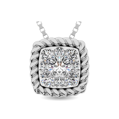 14K White Gold 1/6 Ct.tw Diamond Square Flower Pendant