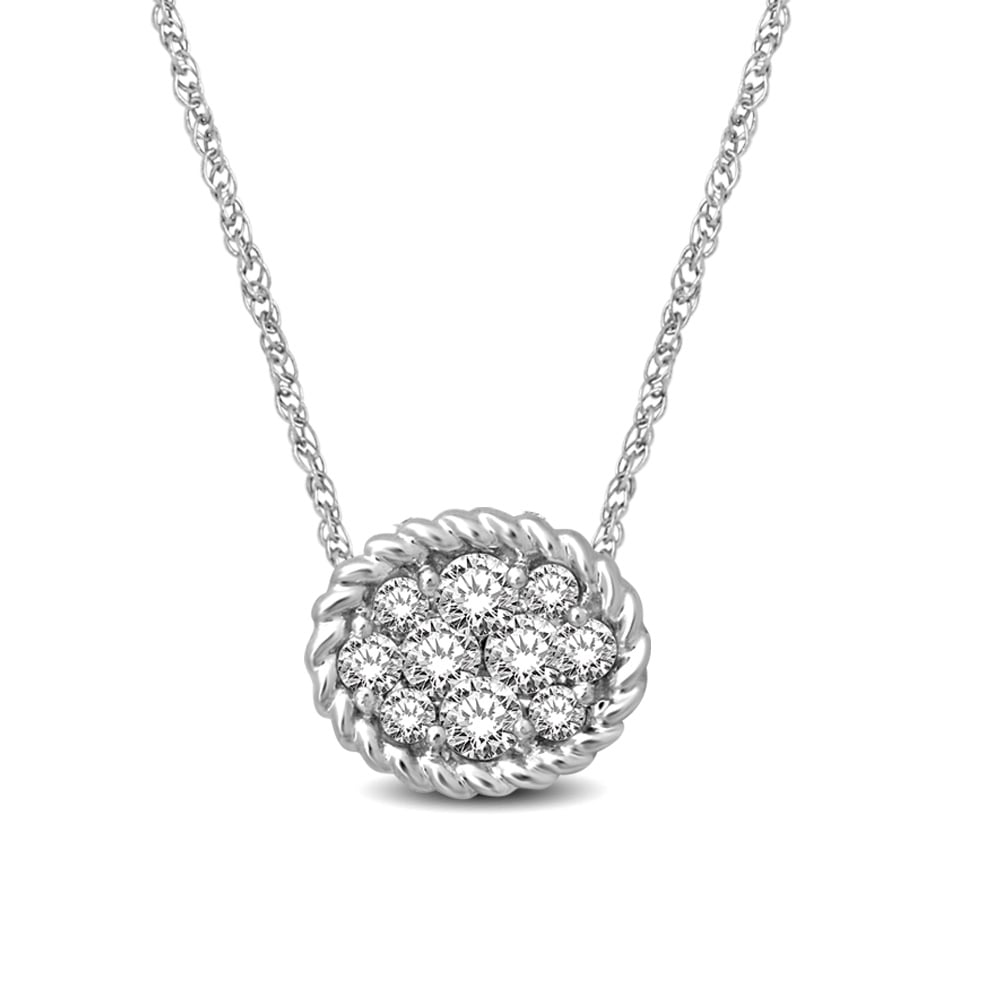 14K White Gold 1/6 Ct.tw Diamond Oval Flower Pendant