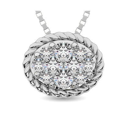 14K White Gold 1/6 Ct.tw Diamond Oval Flower Pendant