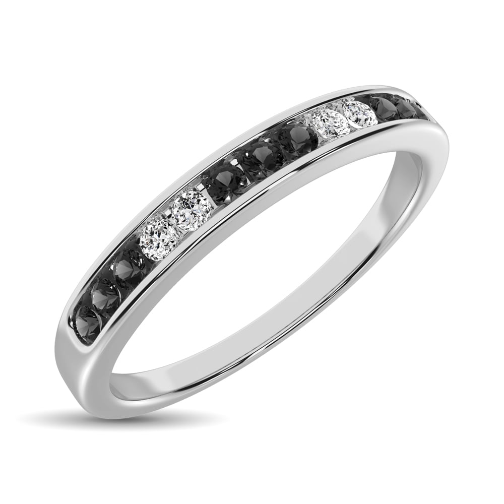 14K White Gold 1/6 Ct.tw Black & White Diamond Machine Band