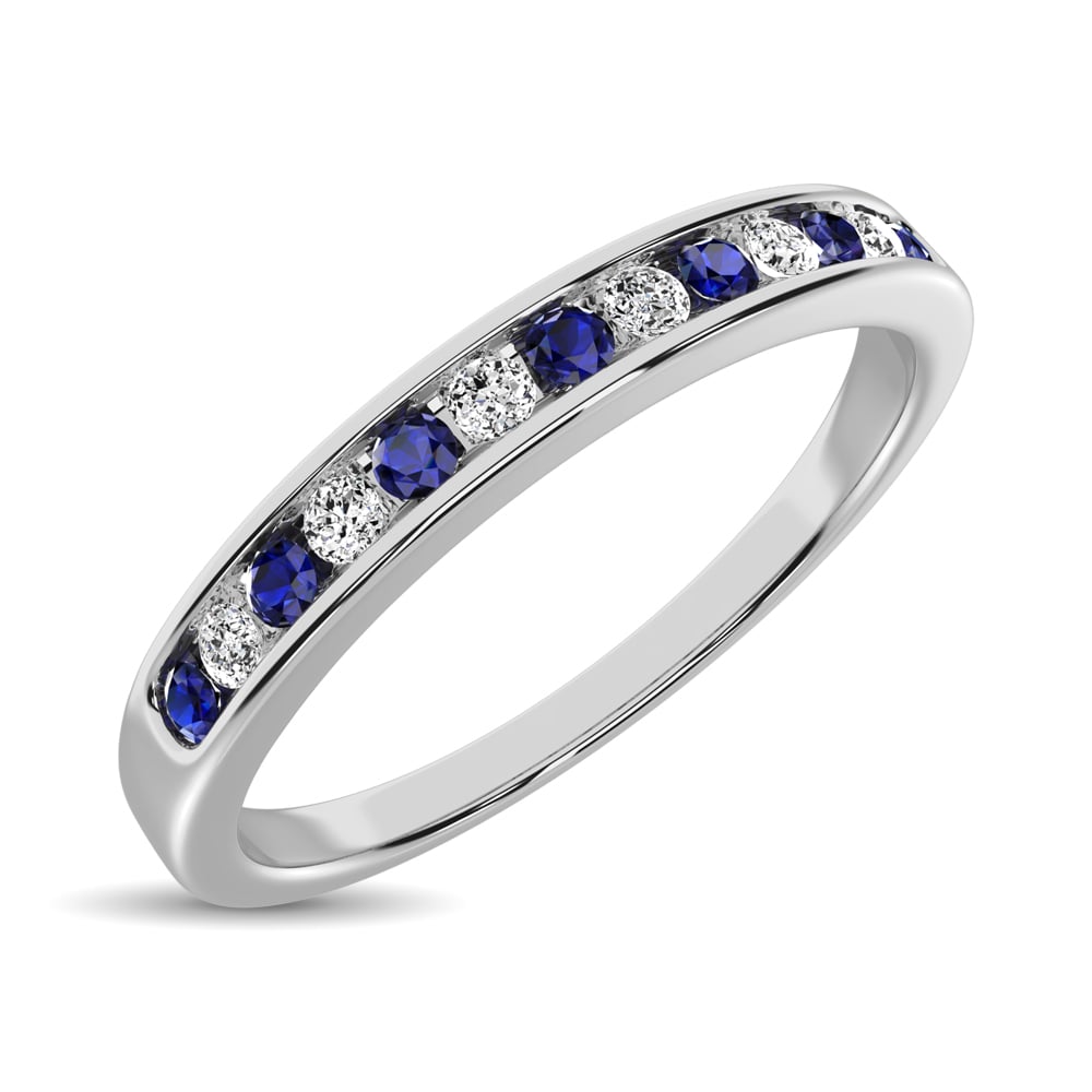 14K White Gold 1/5 Ct.tw Blue Sapphire & Diamond Machine Band