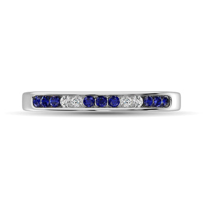 14K White Gold 1/5 Ct.tw Blue Sapphire & Diamond Machine Band
