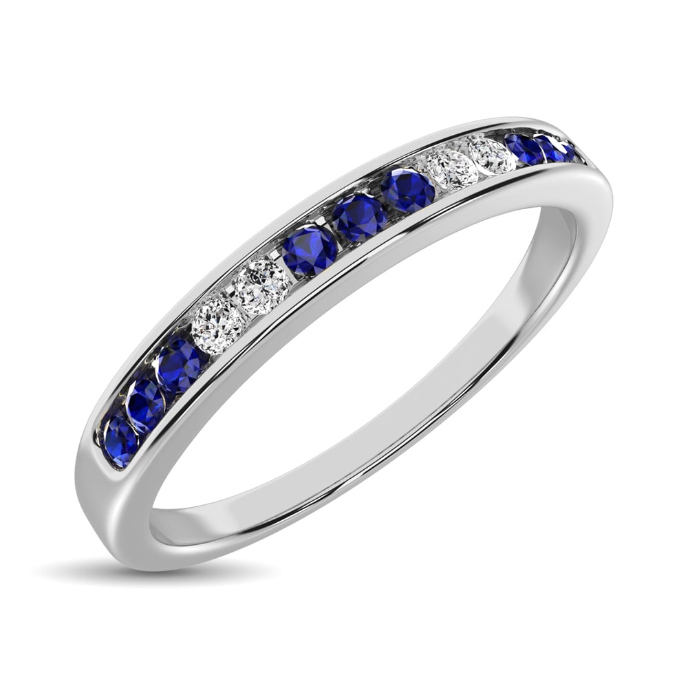 14K White Gold 1/5 Ct.tw Blue Sapphire & Diamond Machine Band