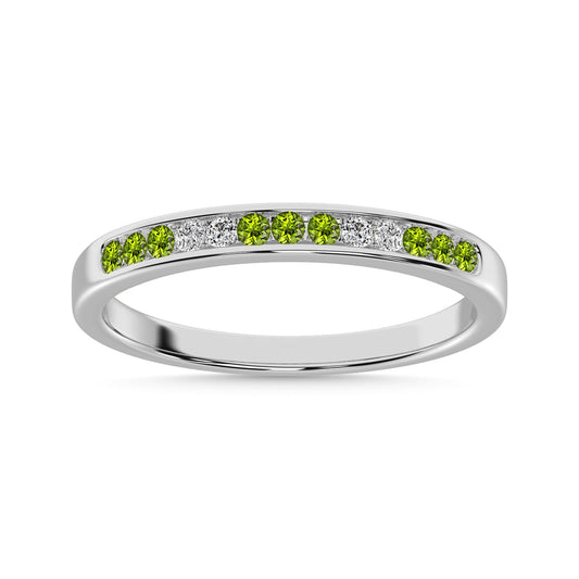 Peridot and Alternate Diamond 1/4 Ct.Tw. Ladies Machine Band in 14K White Gold