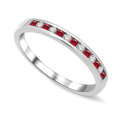 14K White Gold 1/5 Ct.tw Ruby and Diamond Machine Band